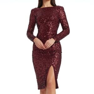 Dress The Population. Erin Sequin Long Sleeve Dress.